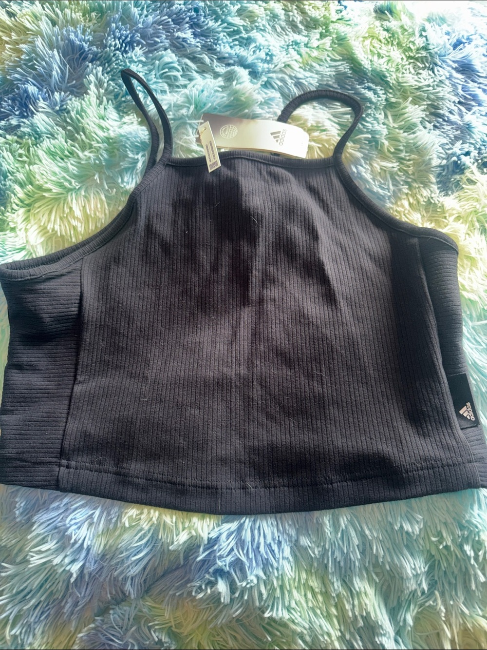 adidas Black Ribbed Cropped Tank - Slim Straps